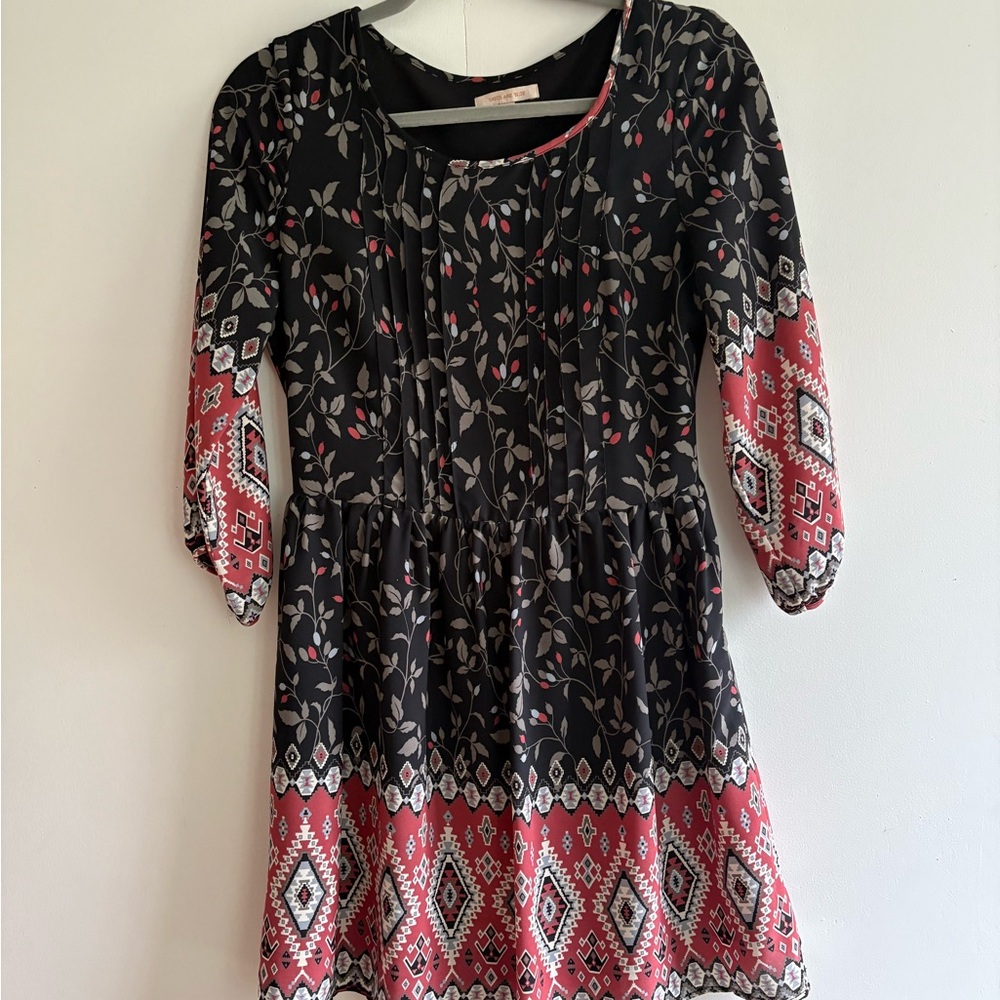 Festive Black and Red Floral Dress